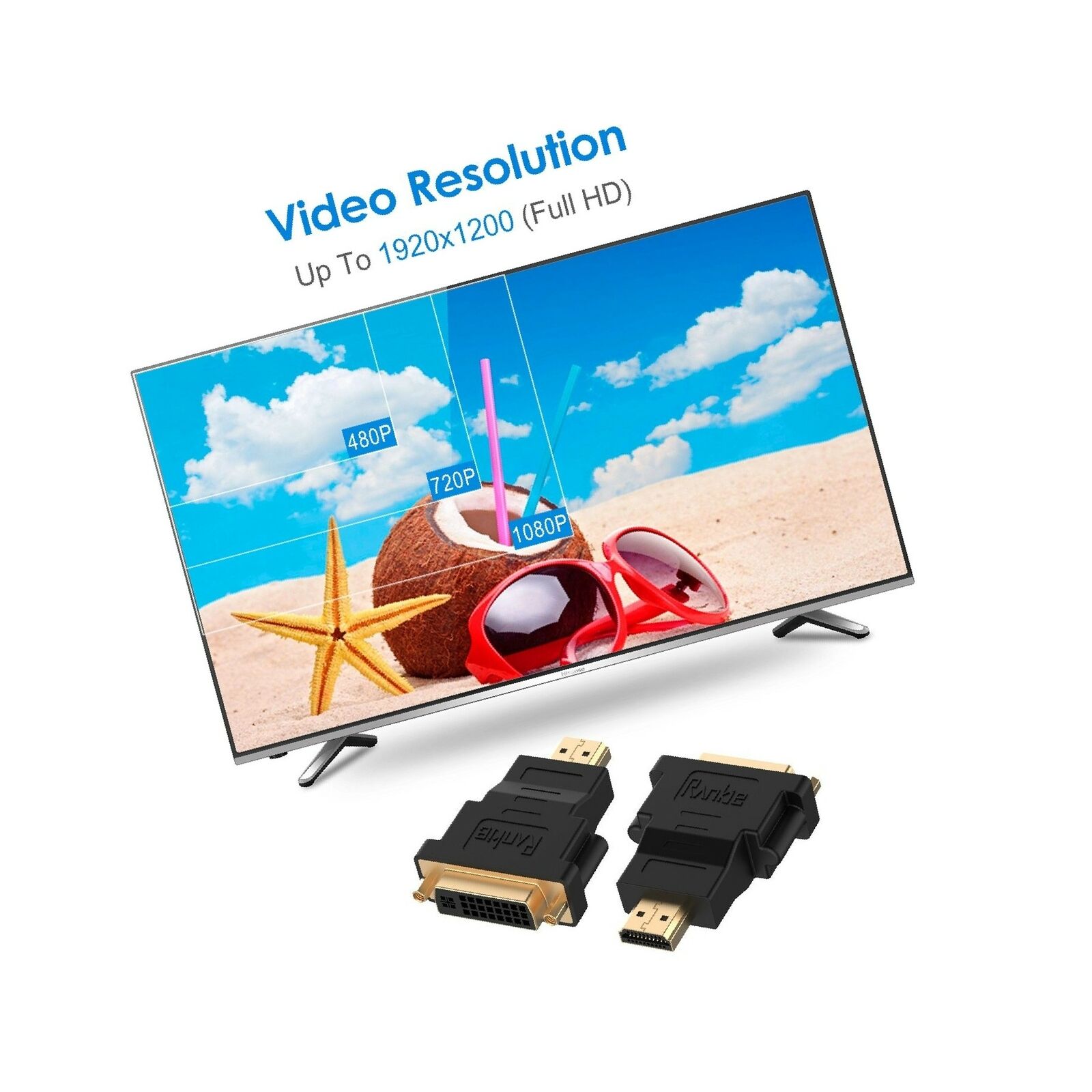 Rankie 2-Pack HDMI (Male) to DVI (Female) Adapter (Black) Black