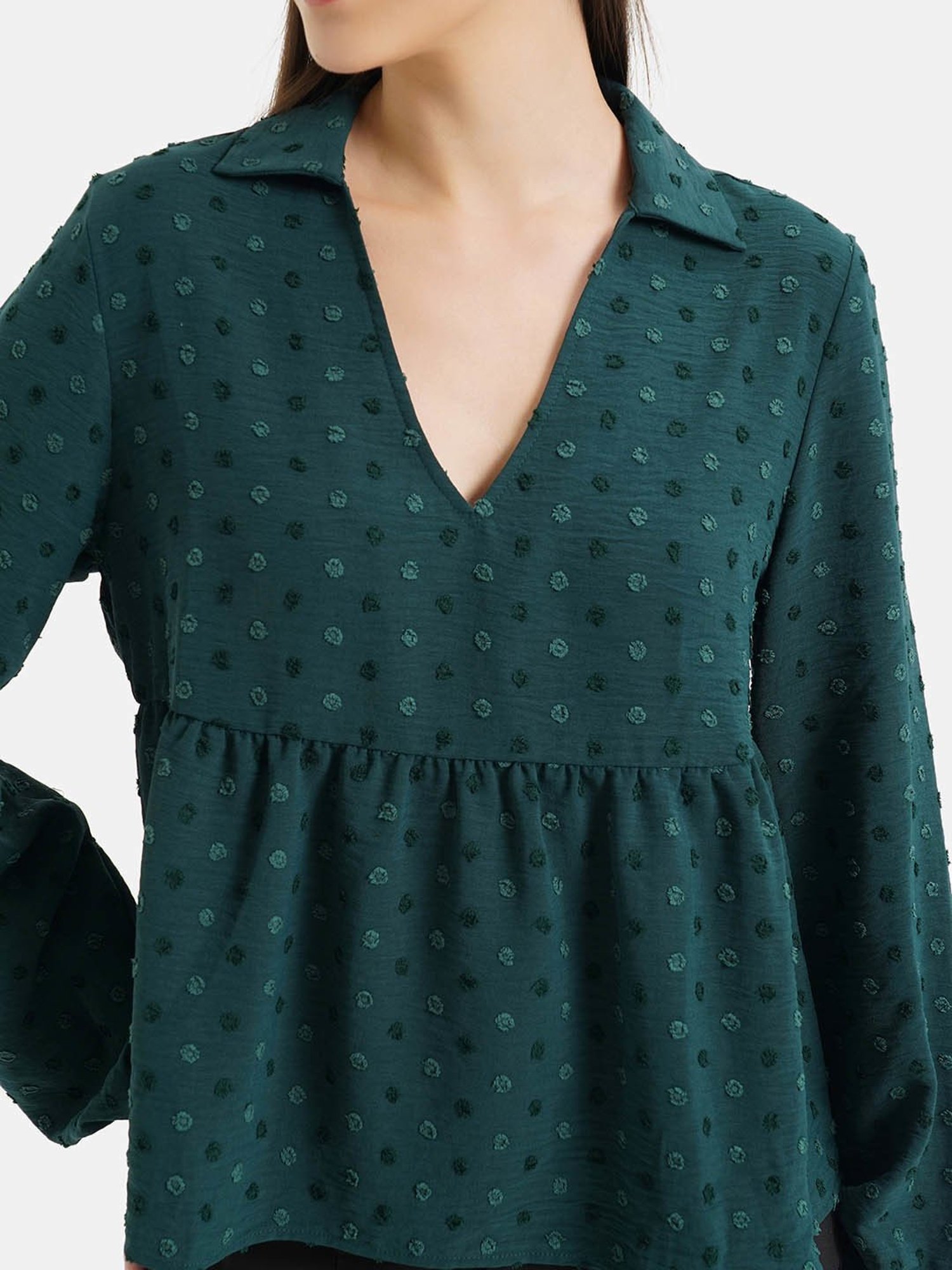 Kazo Green Textured Peplum Top