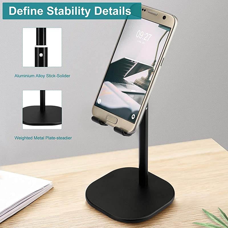 Cell Phone StandAngle Height Adjustable Stable Cell Phone Stand for DeskSturdy Aluminum Metal Phone HolderCompatible with Mobile PhoneiPadKindleTablet410inch