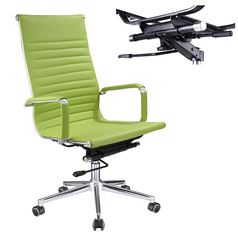 High Back PU Leather Ribbed Office Chair Contemporary Executive Computer Desk Green