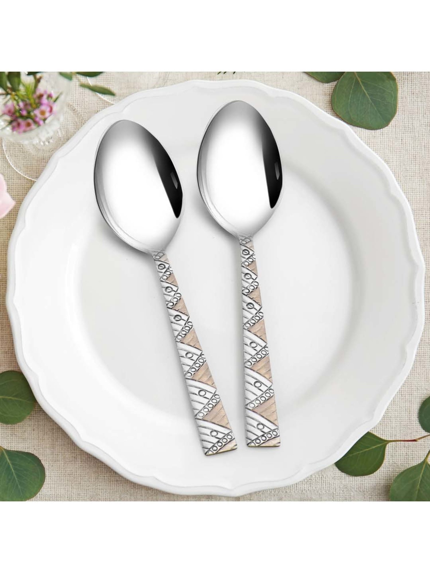 @home Bloom Silver Stainless Steel Soup Spoon - Set of 2