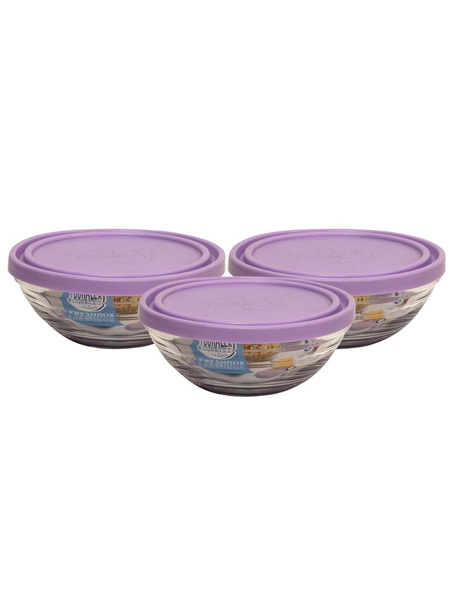 Duralex 'Freshbox' Transparent & Purple Glass 14 cm Container With Lid (0.5 L) - Set of 3