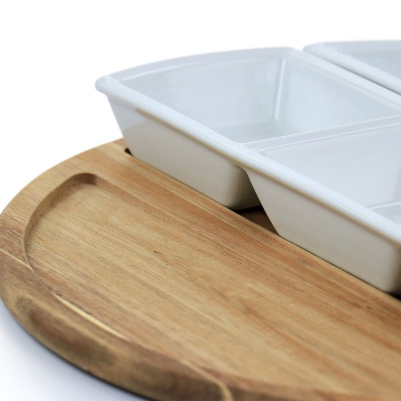 Gibson Elite 2 Piece Gracious Dining Ceramic Bowl Set With Acacia Wood Tray