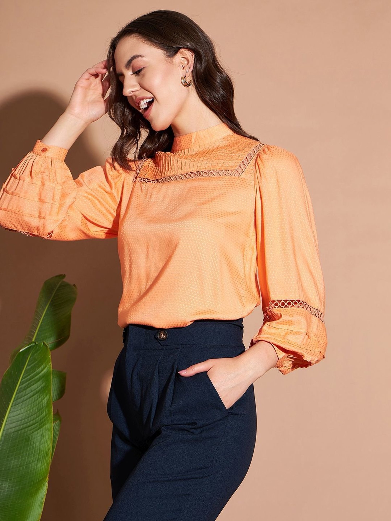 Marie Claire Orange Full Sleeves Top
