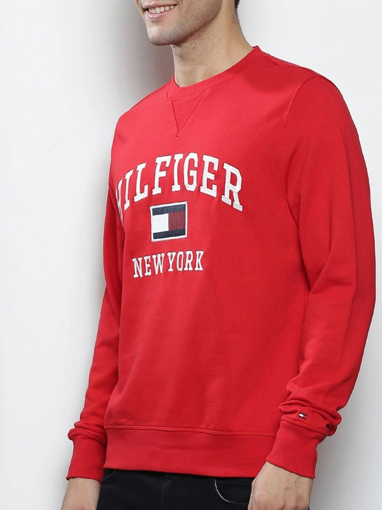 Tommy Hilfiger Red Cotton Regular Fit Graphic Sweater