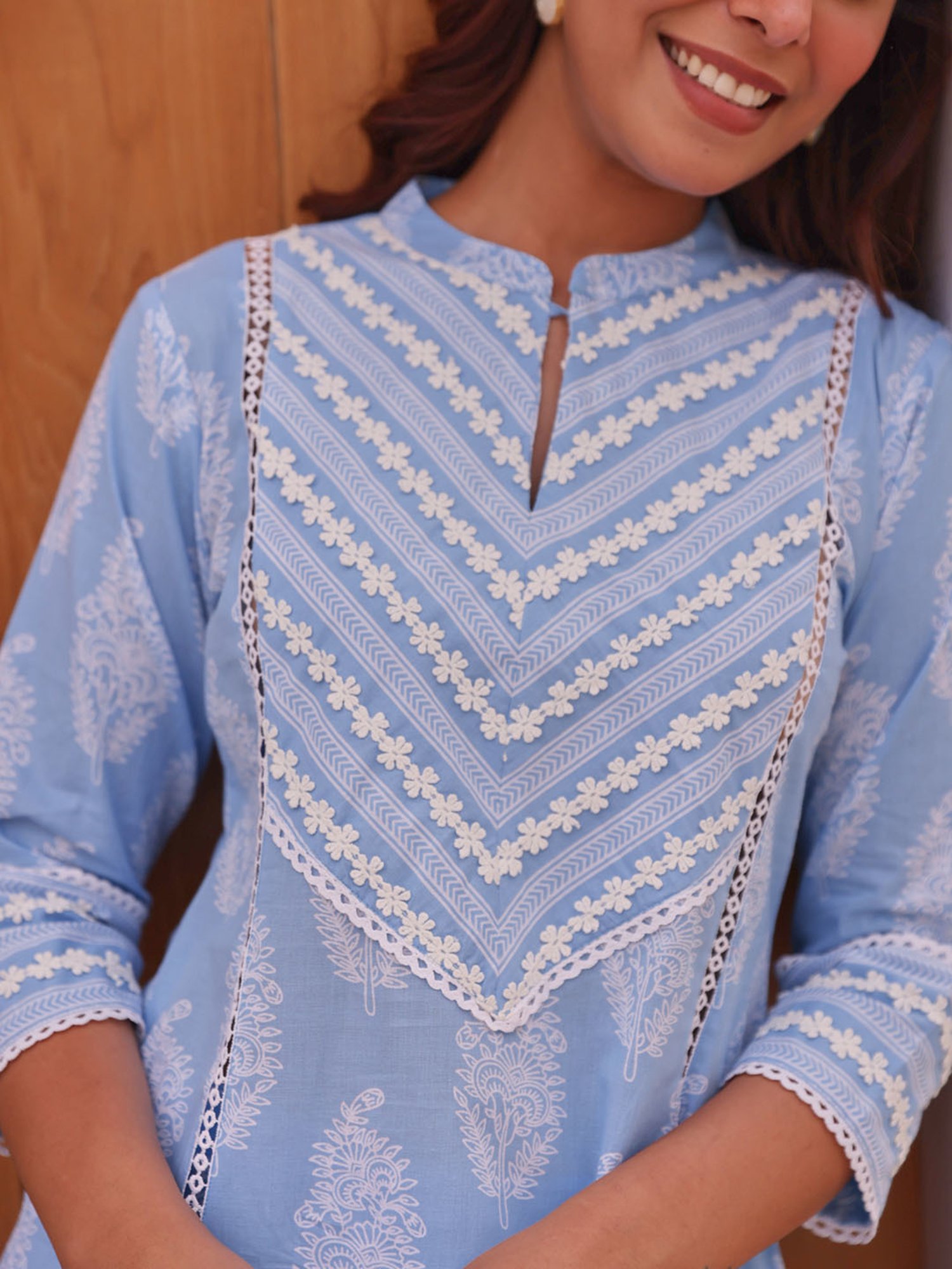 Ekohum Blue Cotton Printed Kurta Pant Set