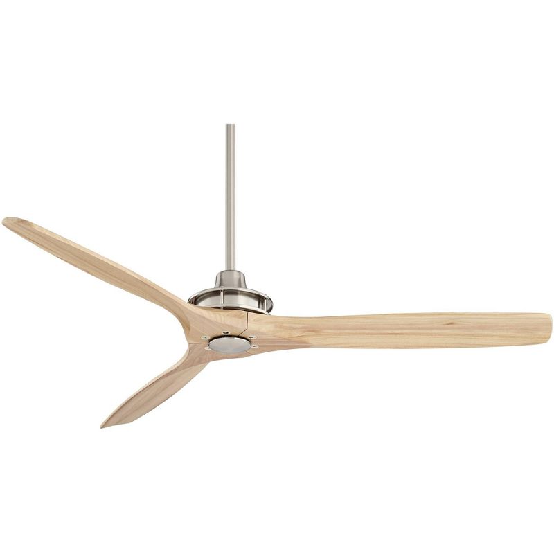 52" Casa Vieja Modern Rustic 3 Blade Ceiling Fan with Remote Brushed Nickel Natural Wood House Bedroom Living Room Home Kitchen