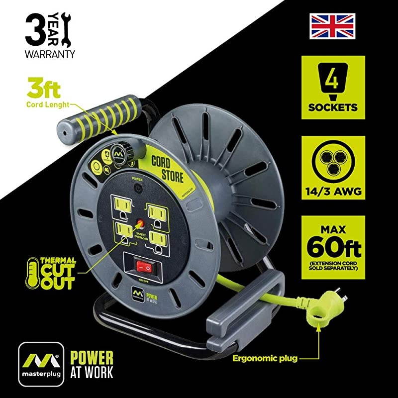 3ft Cord Lead with 4 Outlet Reel Only