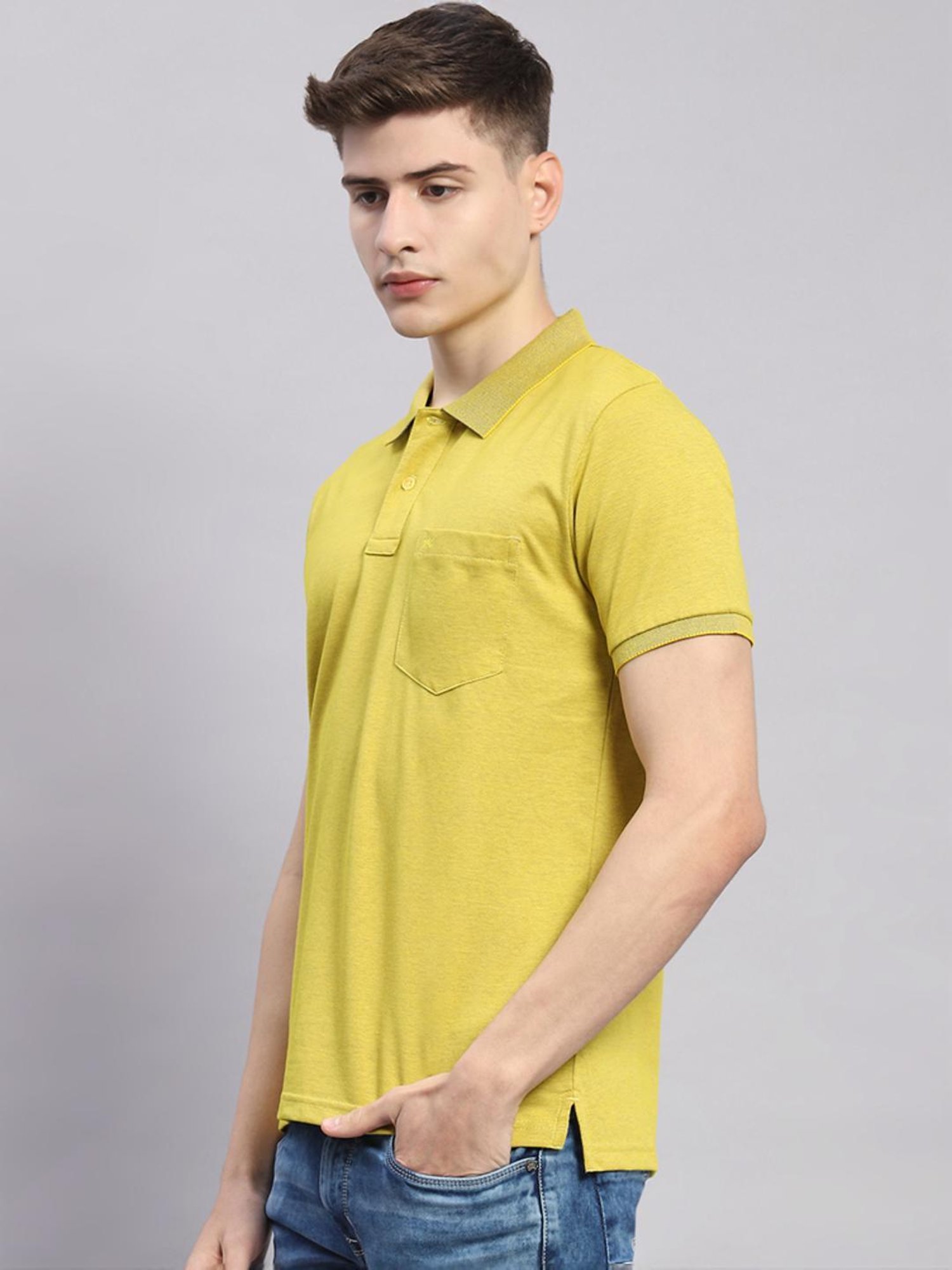 Monte Carlo Mustard Cotton Regular Fit Polo T-Shirt