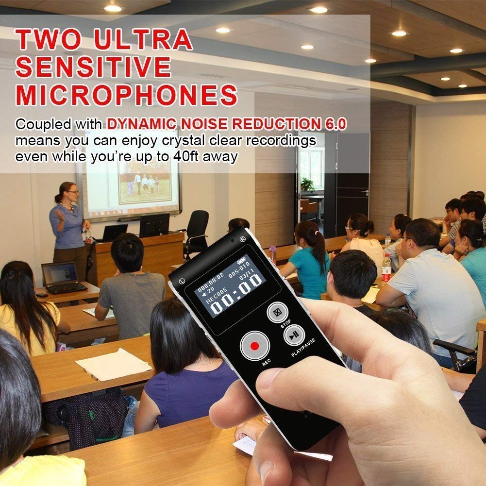 Digital Voice Recorder 8GB Sound Audio Recorder Dictaphone with USB, MP3 player, DoubleMicrophone, Portable & Rechargeable Digital Voice Activated Recorder for Lectures Meetings