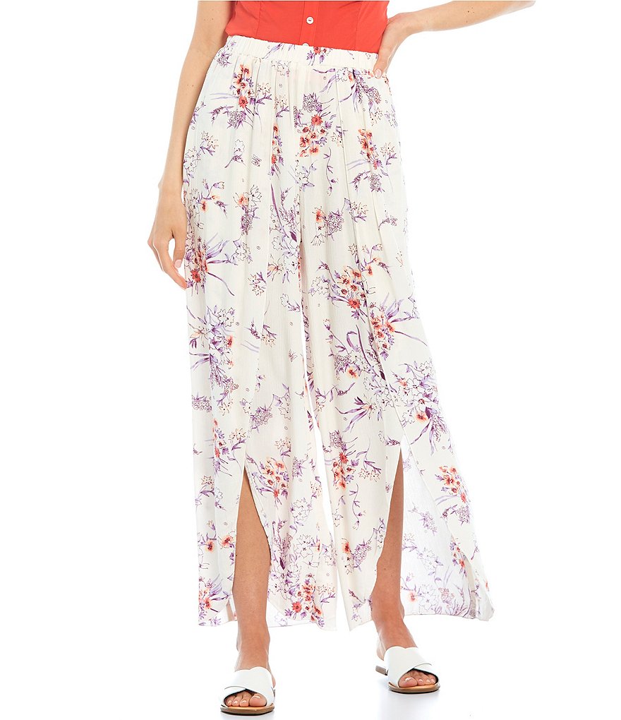 Love & Piece Floral Print Tulip Wide Leg Crop Pants