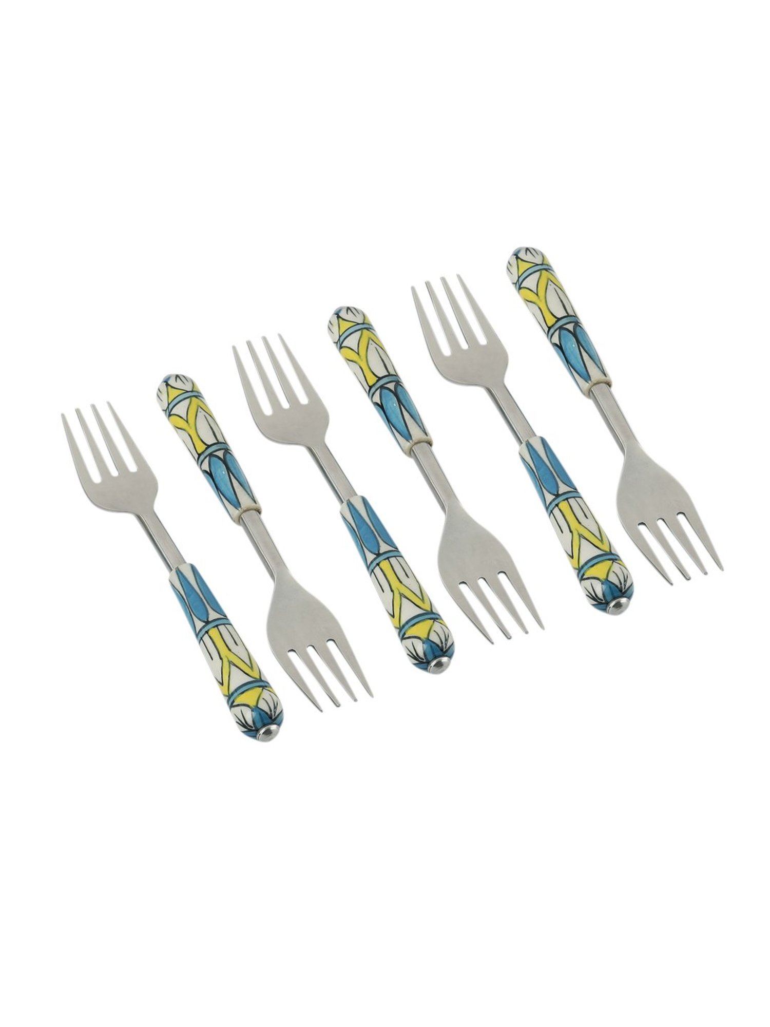 VarEesha Blue Steel and Ceramic Handle Forks - Set of 6