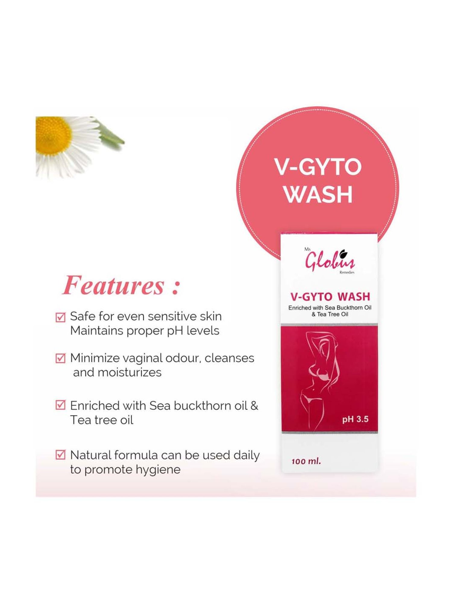 Globus Naturals V-Gyto Wash Enriched with Sea Buckthorn Oil & Tea Tree Oil - 100 ml