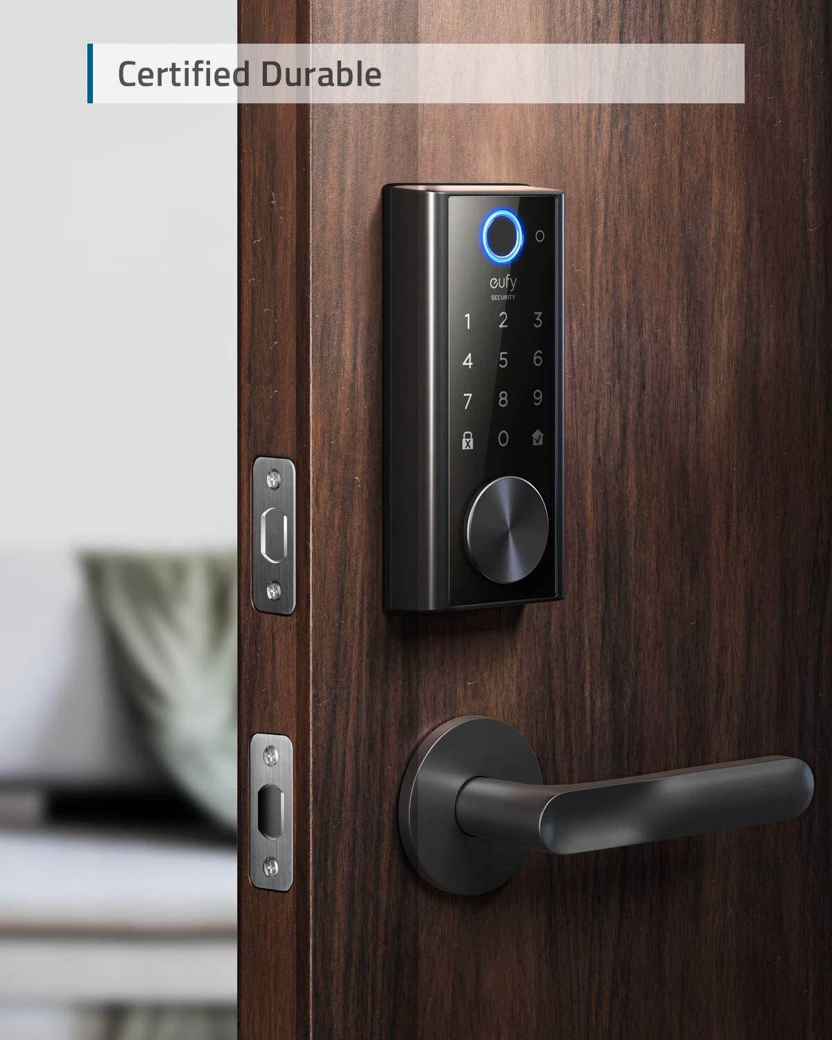 eufy Security Smart Lock Touch, Remotely Control with Wi-Fi Bridge, Fingerprint Keyless Entry Door Lock, Bluetooth Electronic Deadbolt, Touchscreen Keypad, BHMA Certified, IP65 Weatherproofing