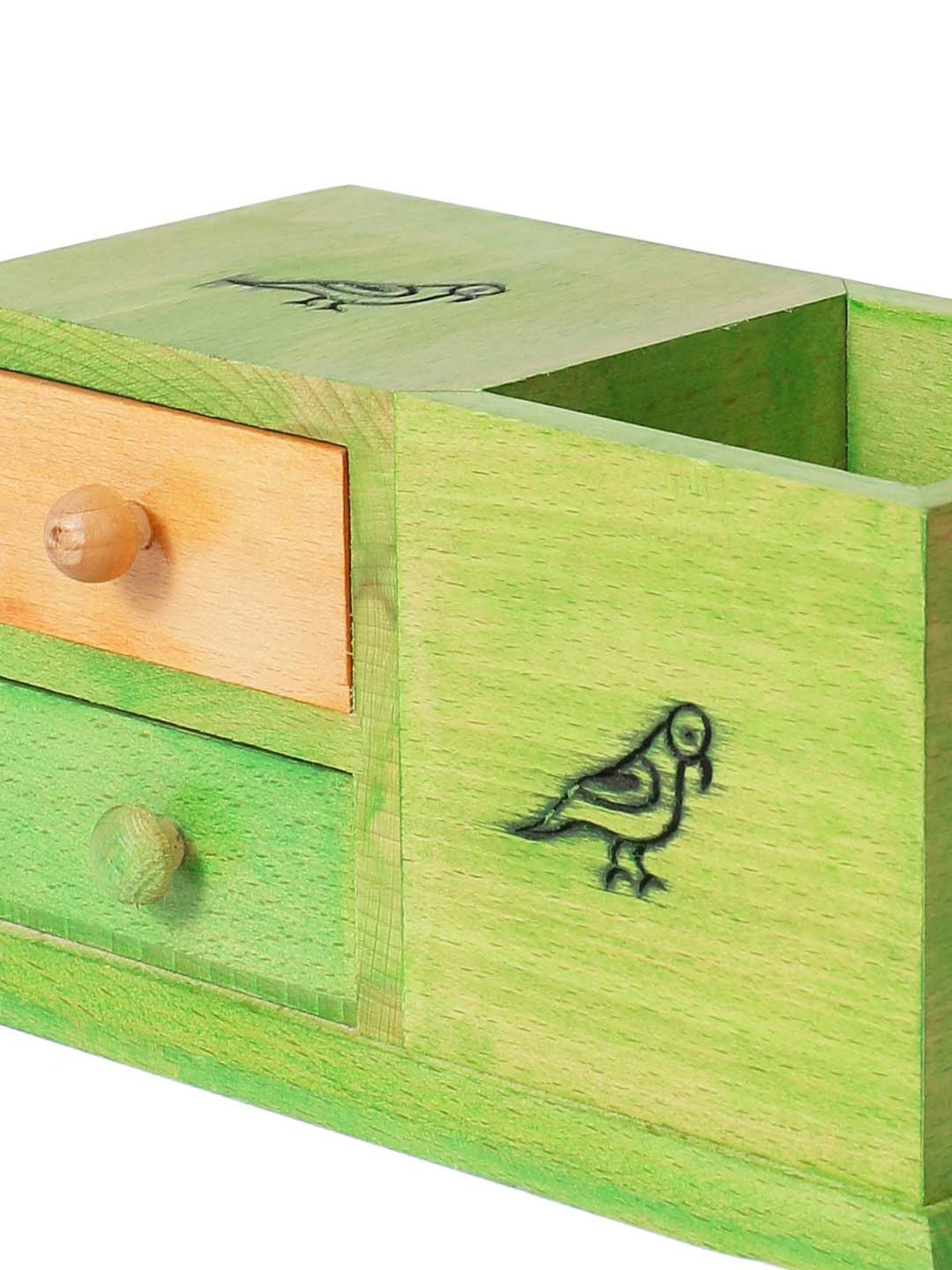 VarEesha Light Green Wood Penstand with Drawer- Set of 1