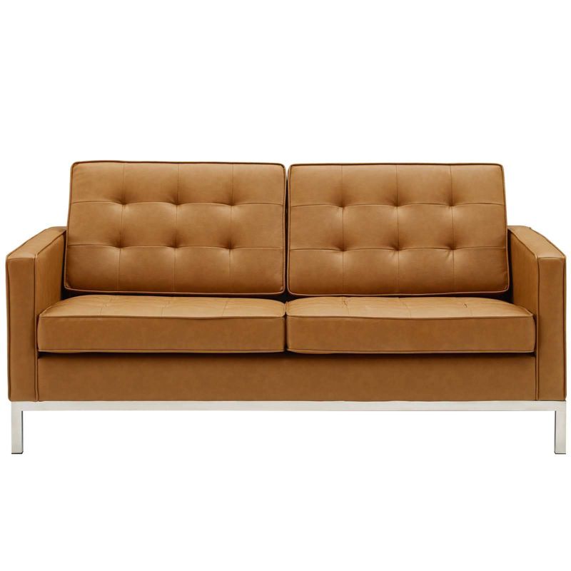 Loft Tufted Upholstered Faux Leather Loveseat Silver/Tan - Modway