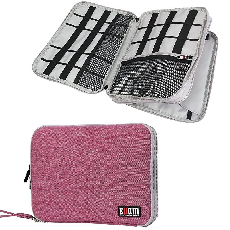 Travel Cable Organizer Universal Electronic Accessories Bag Gear Storage for Cord USB Flash Drive Earphone and More Perfect Size for iPad Large Rose Red and Light Grey