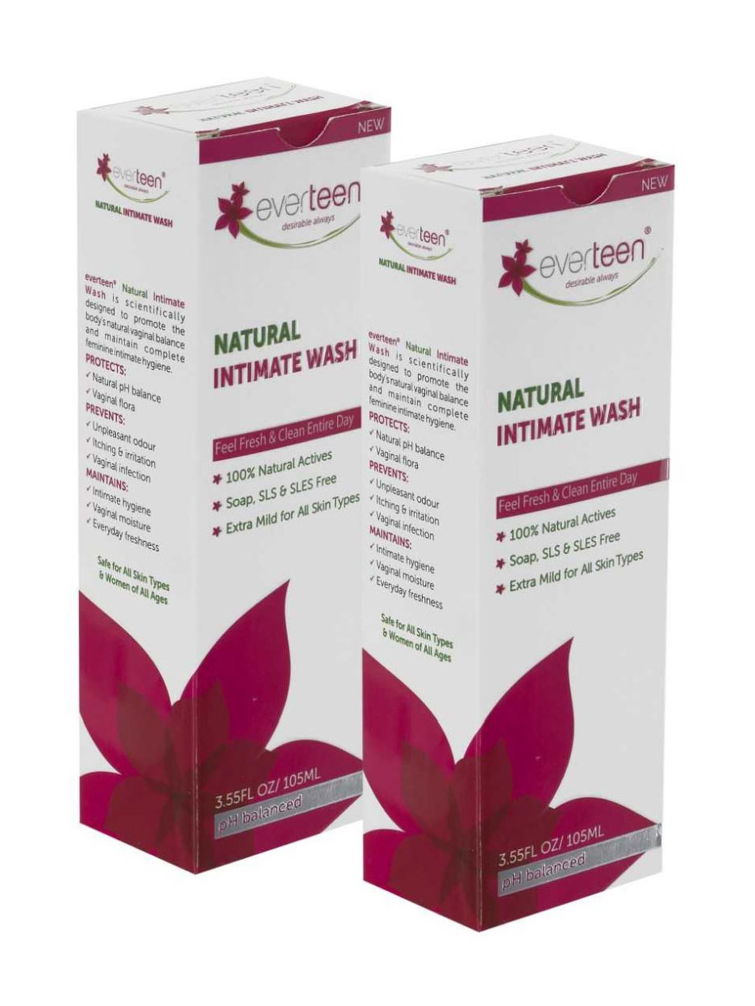 everteen Natural Intimate Wash for Feminine Hygiene in Women - 105 ml Each (Pack of 2)