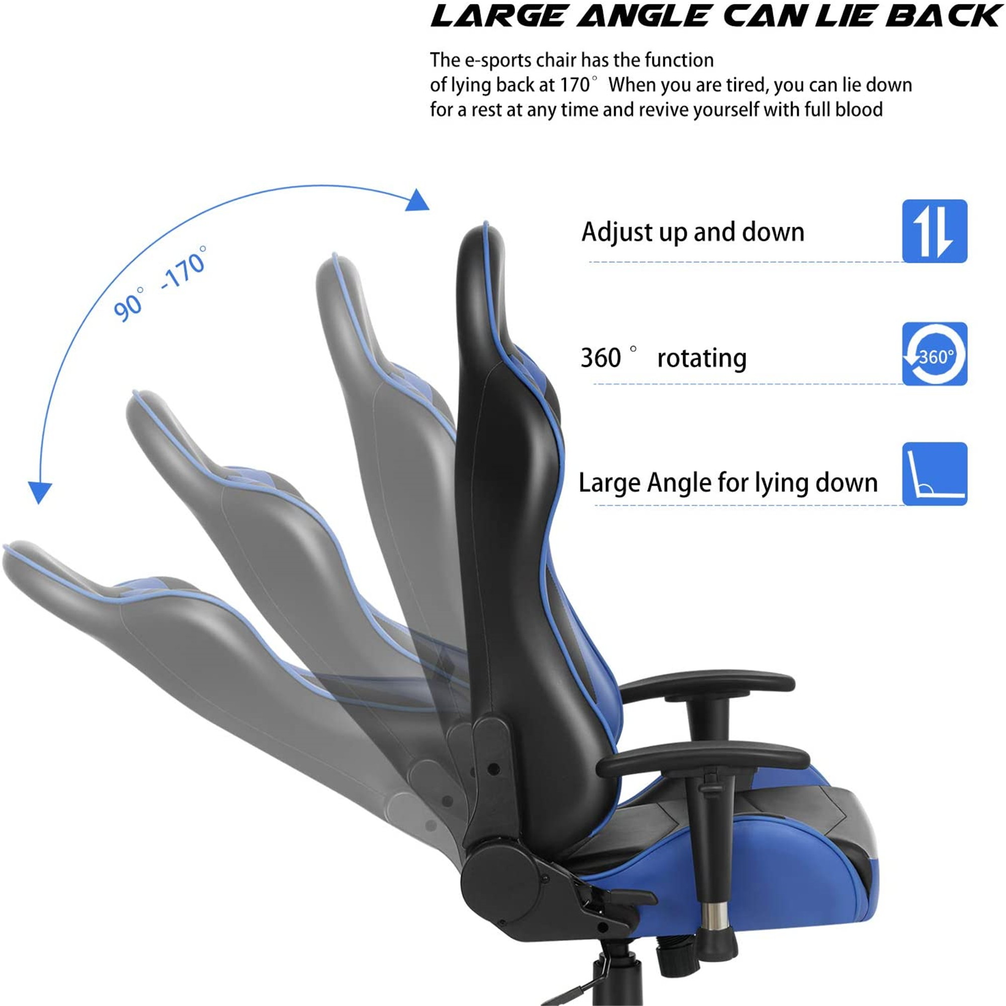 Ergonomic Gaming Chair Racing Chair E-Sports Chair Home Office Chair Computer Game Chair Backrest and Seat Height Adjustable Chair with PU Leather,Lumbar Support and Headrest