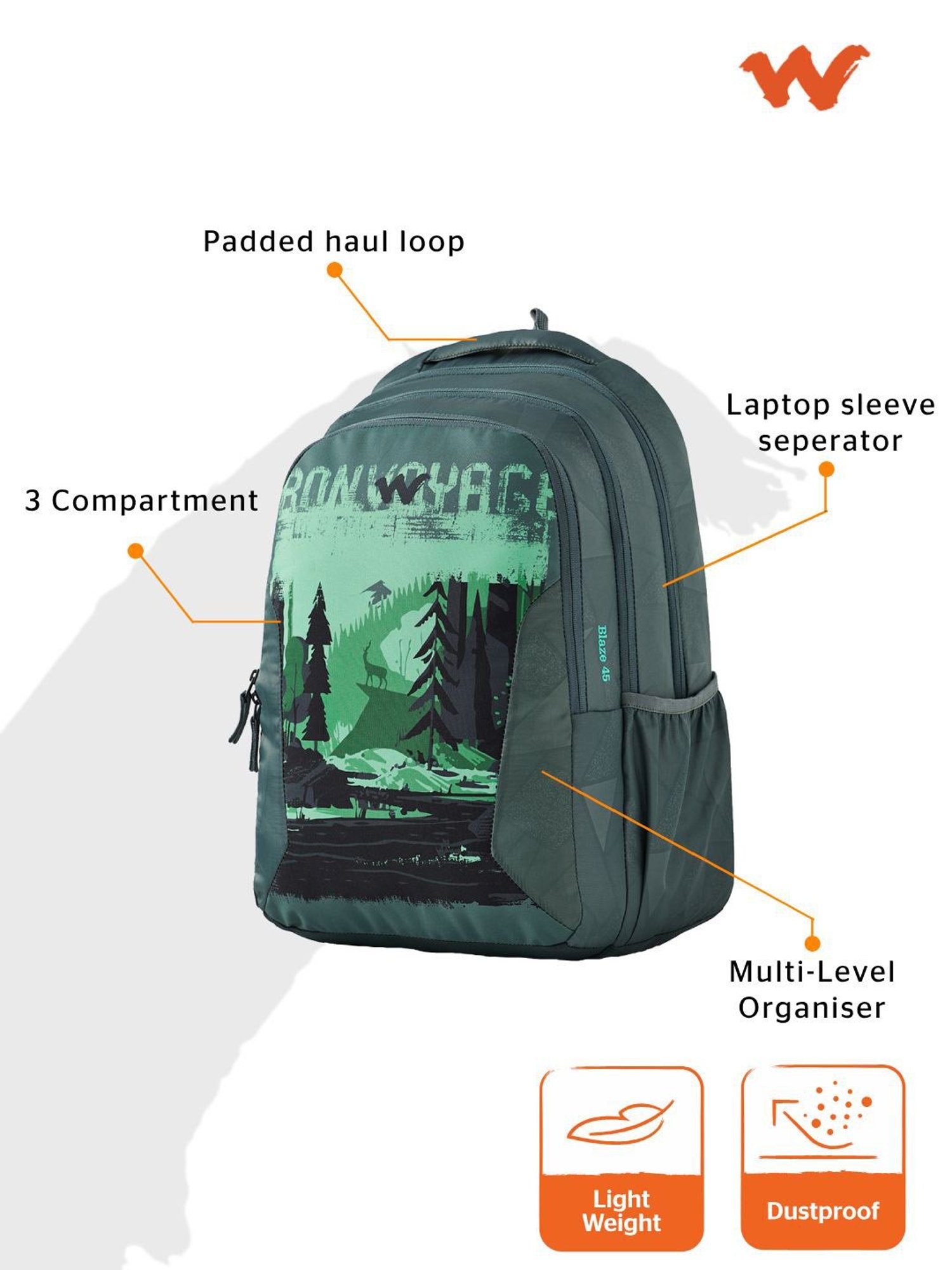 Wildcraft Blaze 45 Green Laptop Backpack