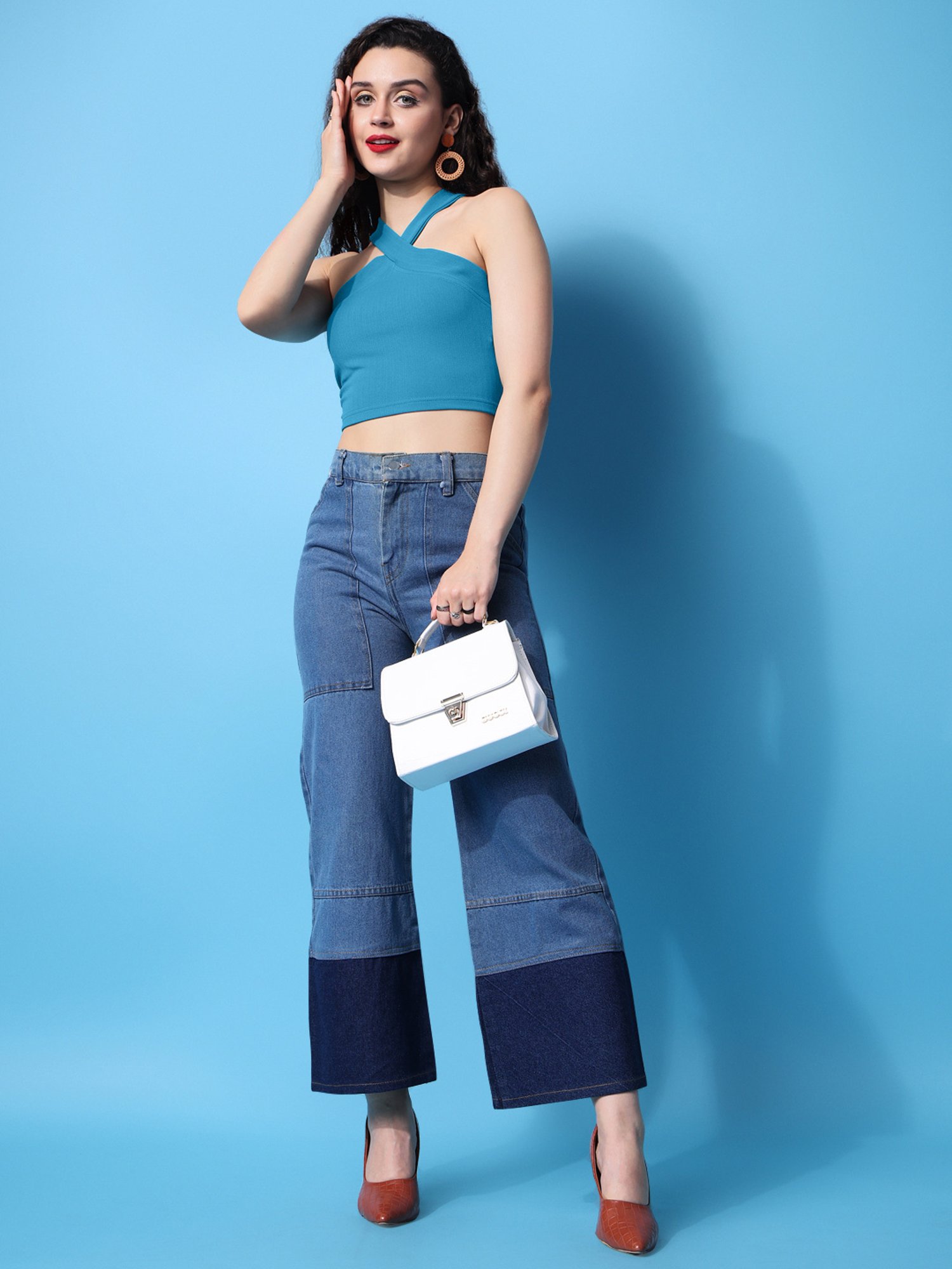 PURVAJA Teal Regular Fit Crop Top