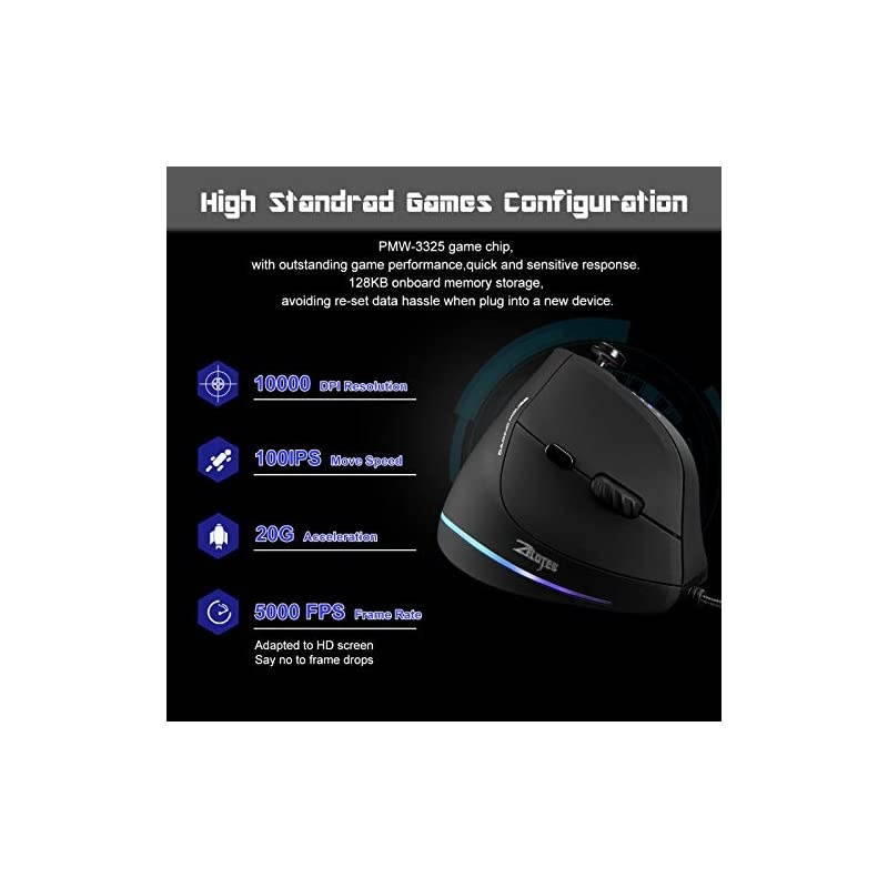 Gaming Mouse with 5 D Rocker  Ergonomic Mouse with 10000 DPI11 Programmable Buttons RGB Vertical Gaming Mice Wired for PCLaptopESportsGamer Black