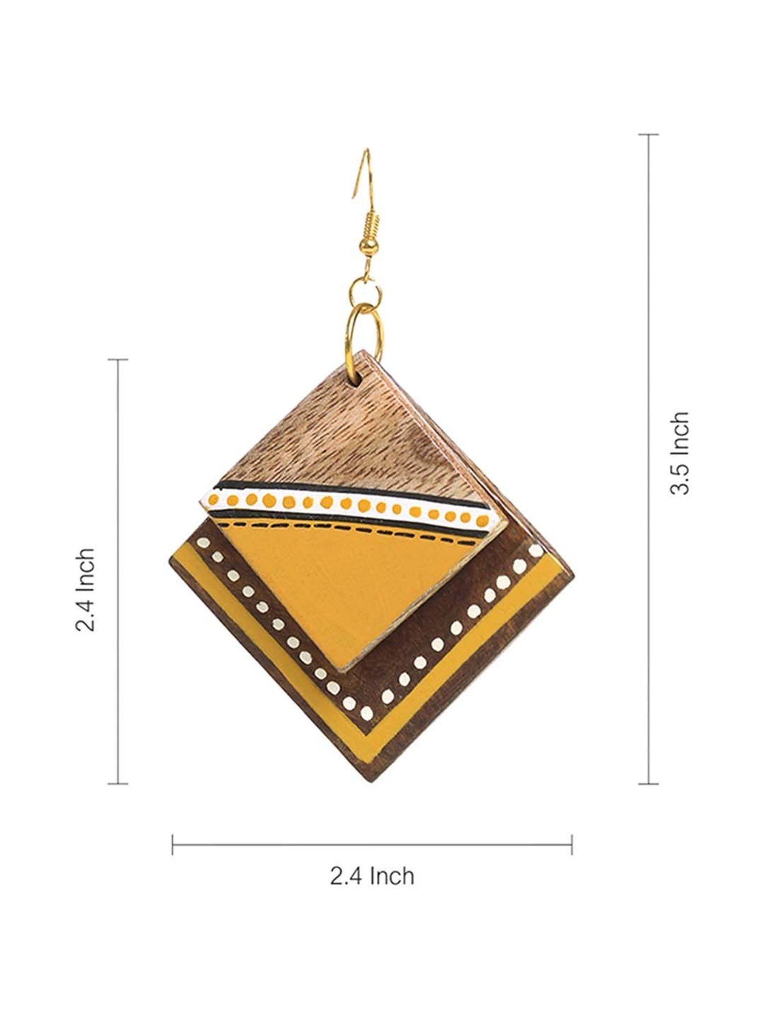 ExclusiveLane Abstract Square Handpainted Earrings in Triangular & Dotted Pattern (Sheesham Wood)