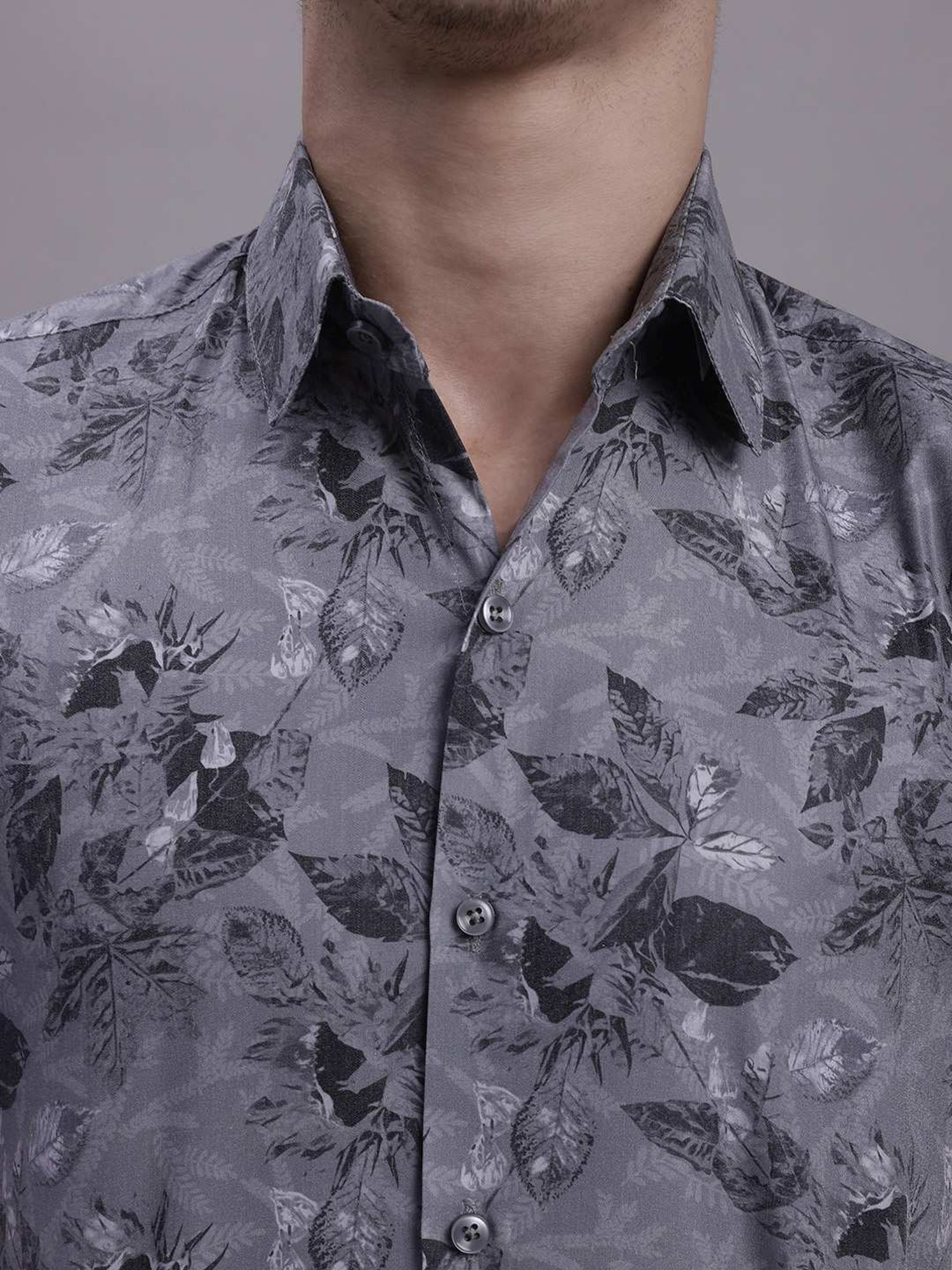 Jainish Charcoal Regular Fit Floral Print Shirt