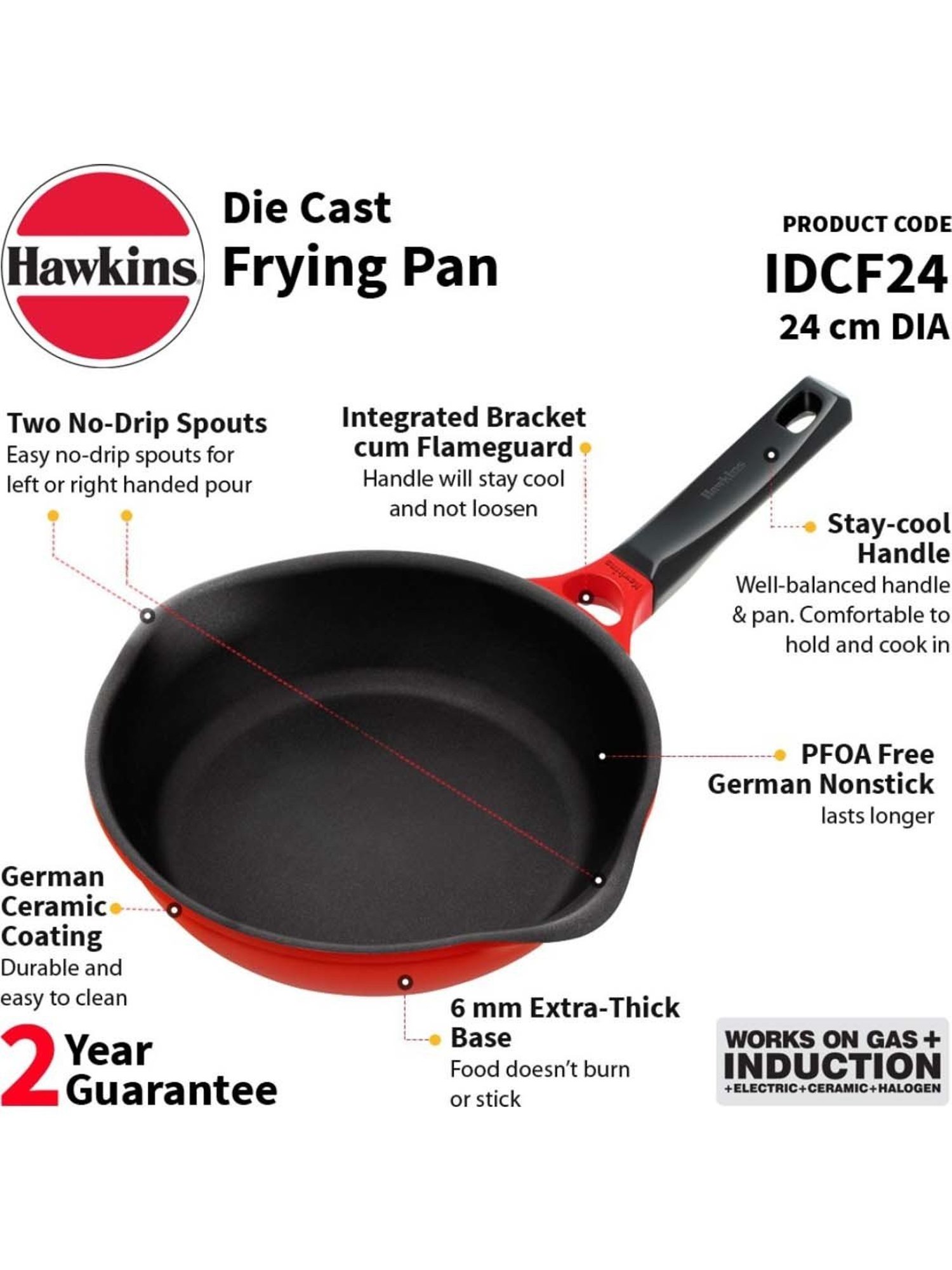 Hawkins Die-Cast Red Aluminium 24.1 cm Non-Stick Fry Pan - Set of 1