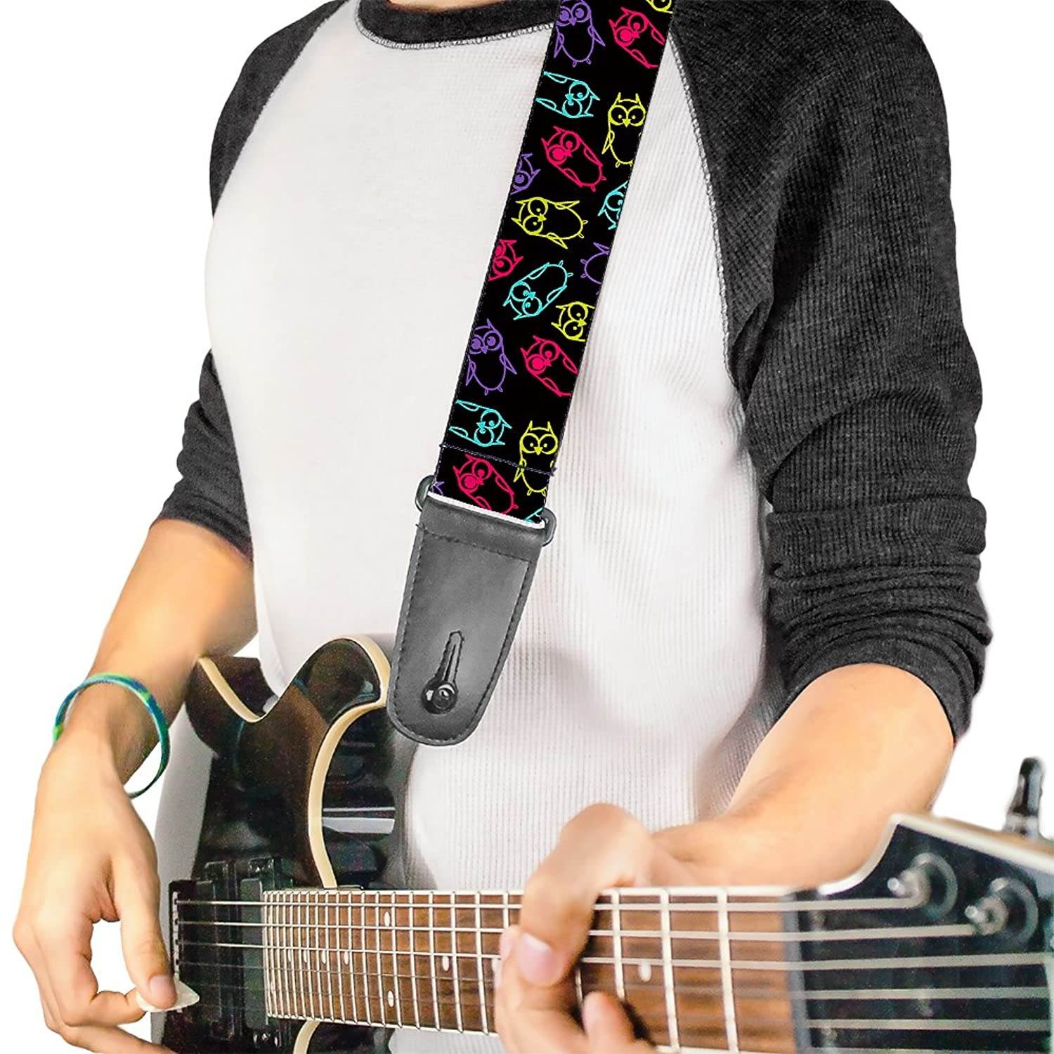 Guitar Strap Owl Sketch Black Multi Color 2 Inches Wide