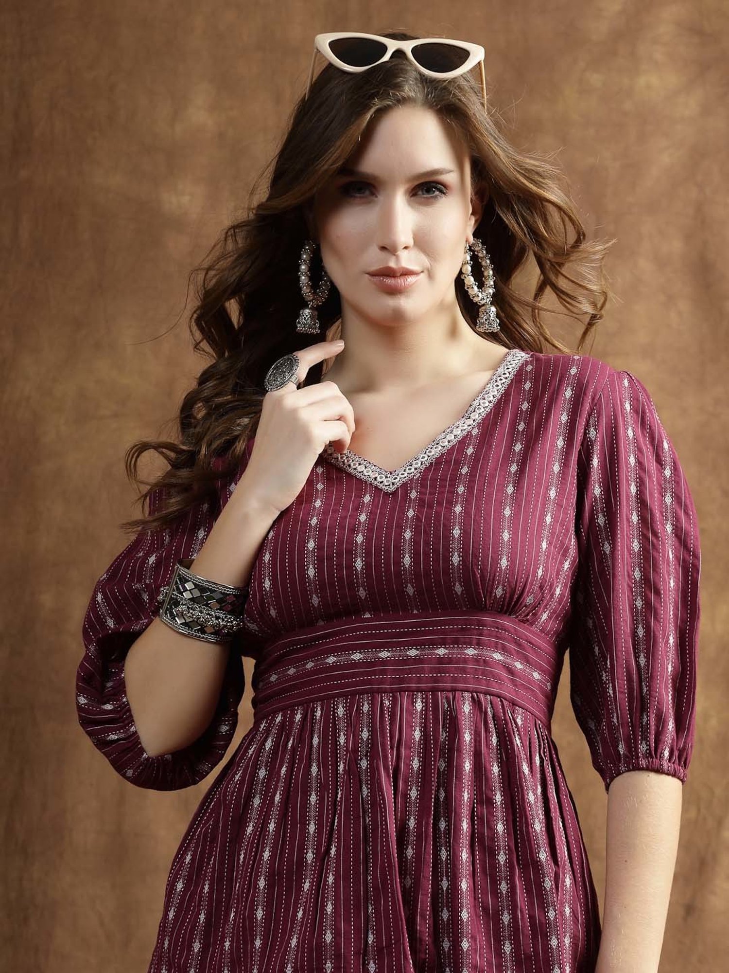 Stylum Purple Cotton Embroidered Kurti Pant Set