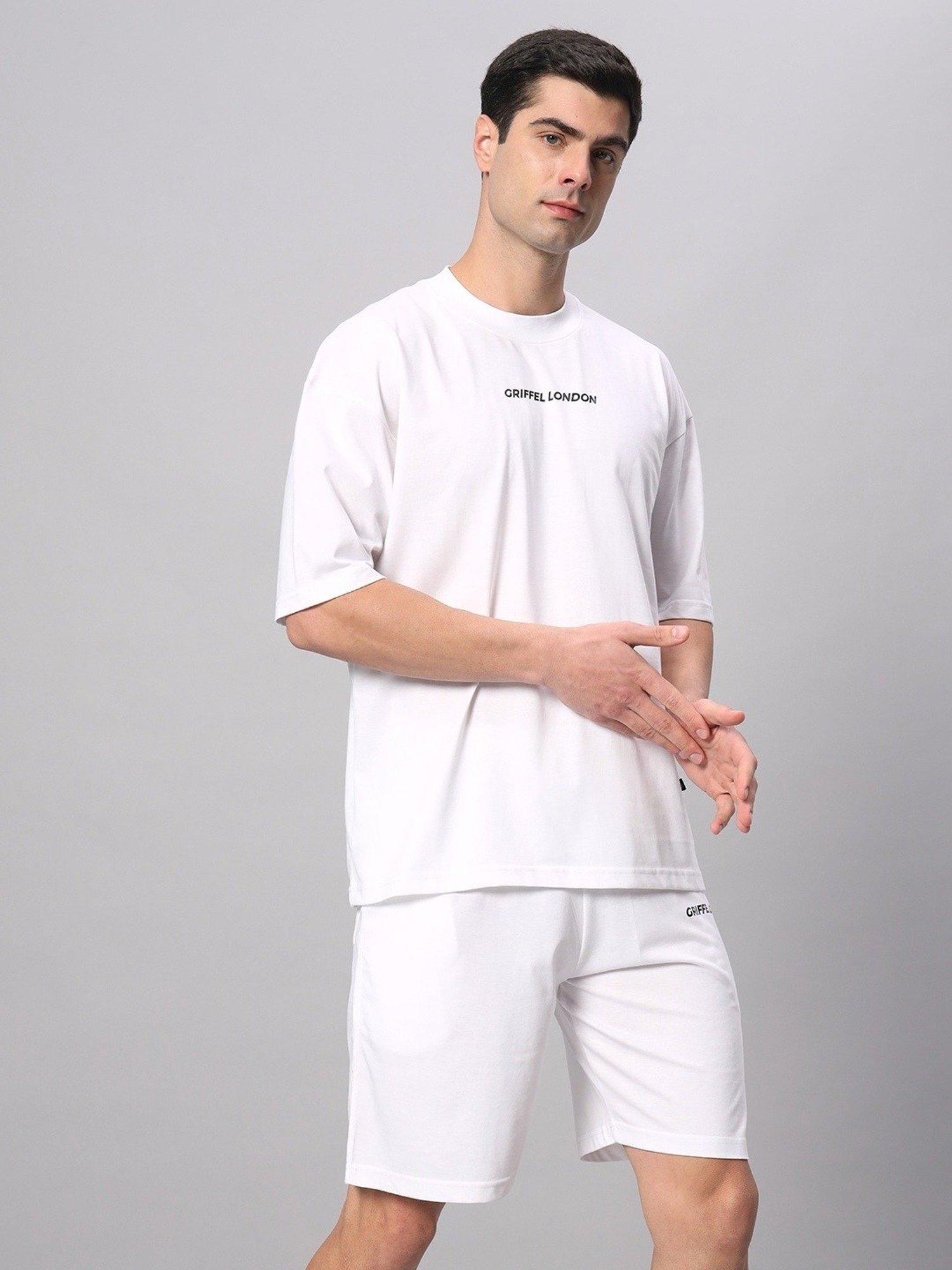 Griffel White Cotton Loose Fit Logo Printed Co-Ord Set