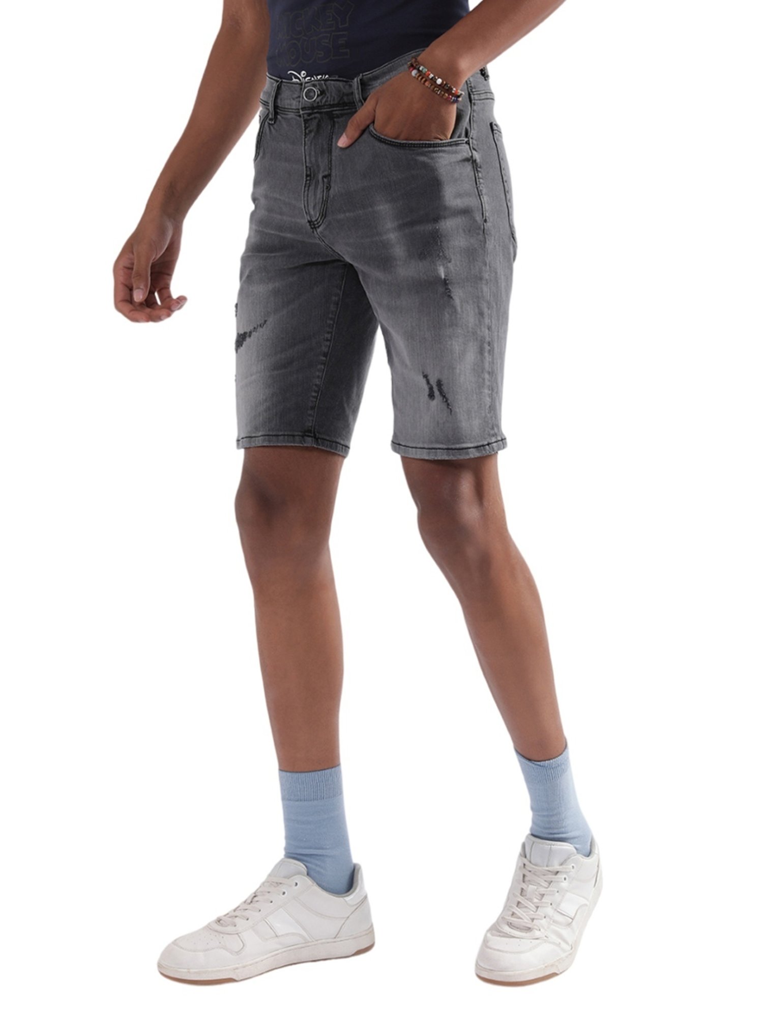Antony Morato Black Skinny Fit Distressed Denim Shorts