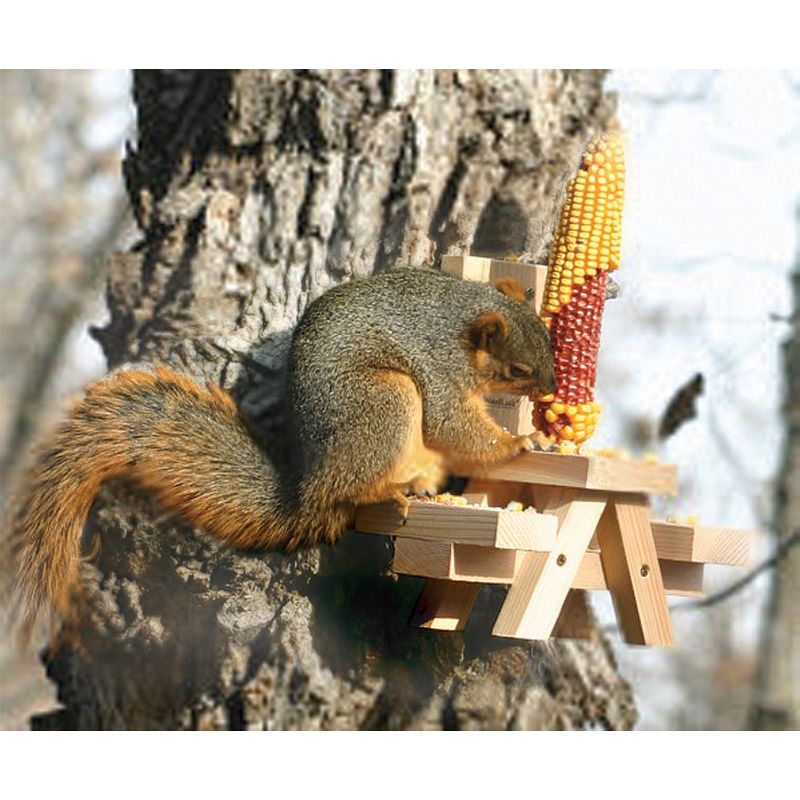 Woodlink Wooden Mini Picnic Table 1 Ear Corn Cob Squirrel Feeder Feeding Station with Mounting Hardware