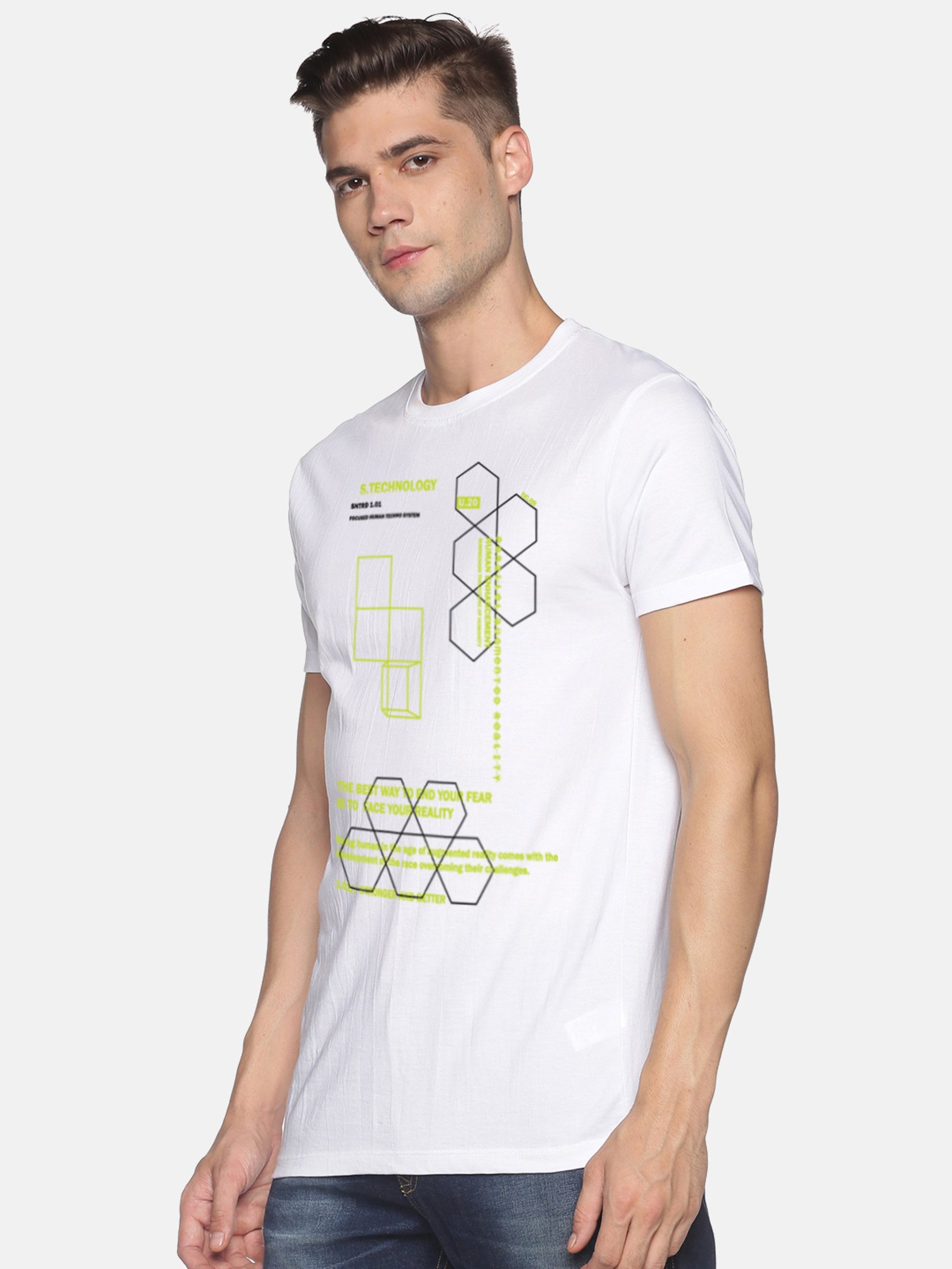 BLACK RADIO White Slim Fit Printed Cotton Crew T-Shirt