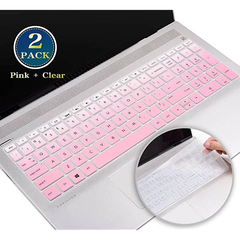 Pack Keyboard Cover for 15.6 Inch HP Envy x360 15m-bp 15m-bq 15.6 Series, HP Pavilion 15-br 15-cb 15-cc 15-cd 15-bw 15-bs, HP Laptop 15t 17t 17-ca 17-ce Protector Skin(Gradual Pink+Clear)