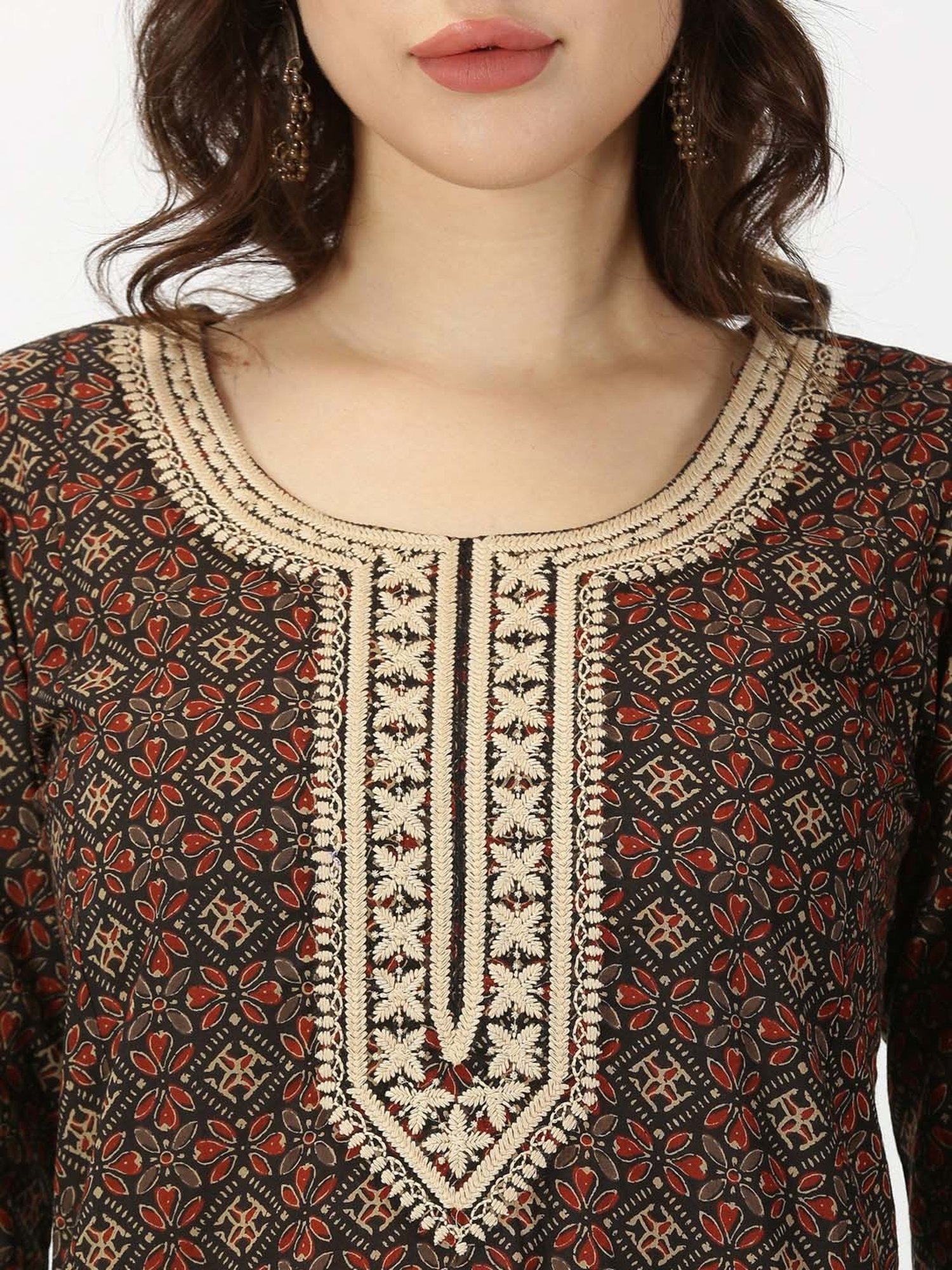 Saffron Threads Black Printed Straight Kurta