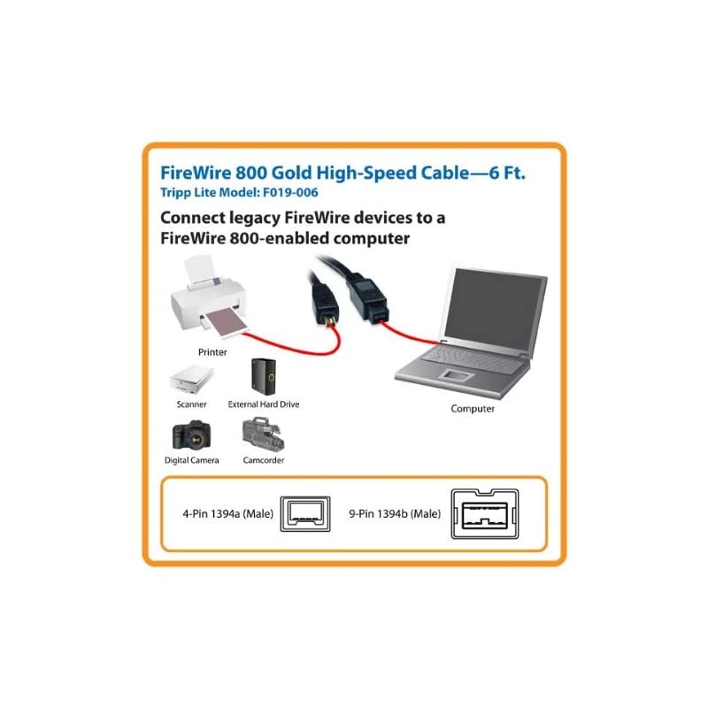 FireWire 800 IEEE 1394b Hispeed Cable 9pin4pin 6ftF019006