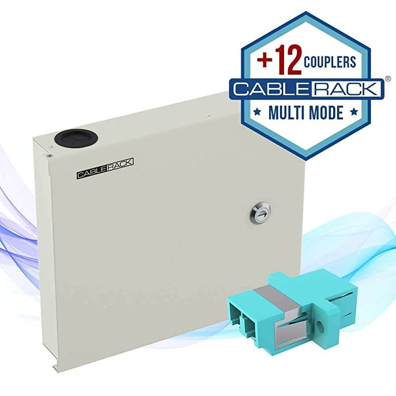 Fiber Optic Wall Mount Enclosure Box with 12 Duplex LC Multimode Aqua Couplers