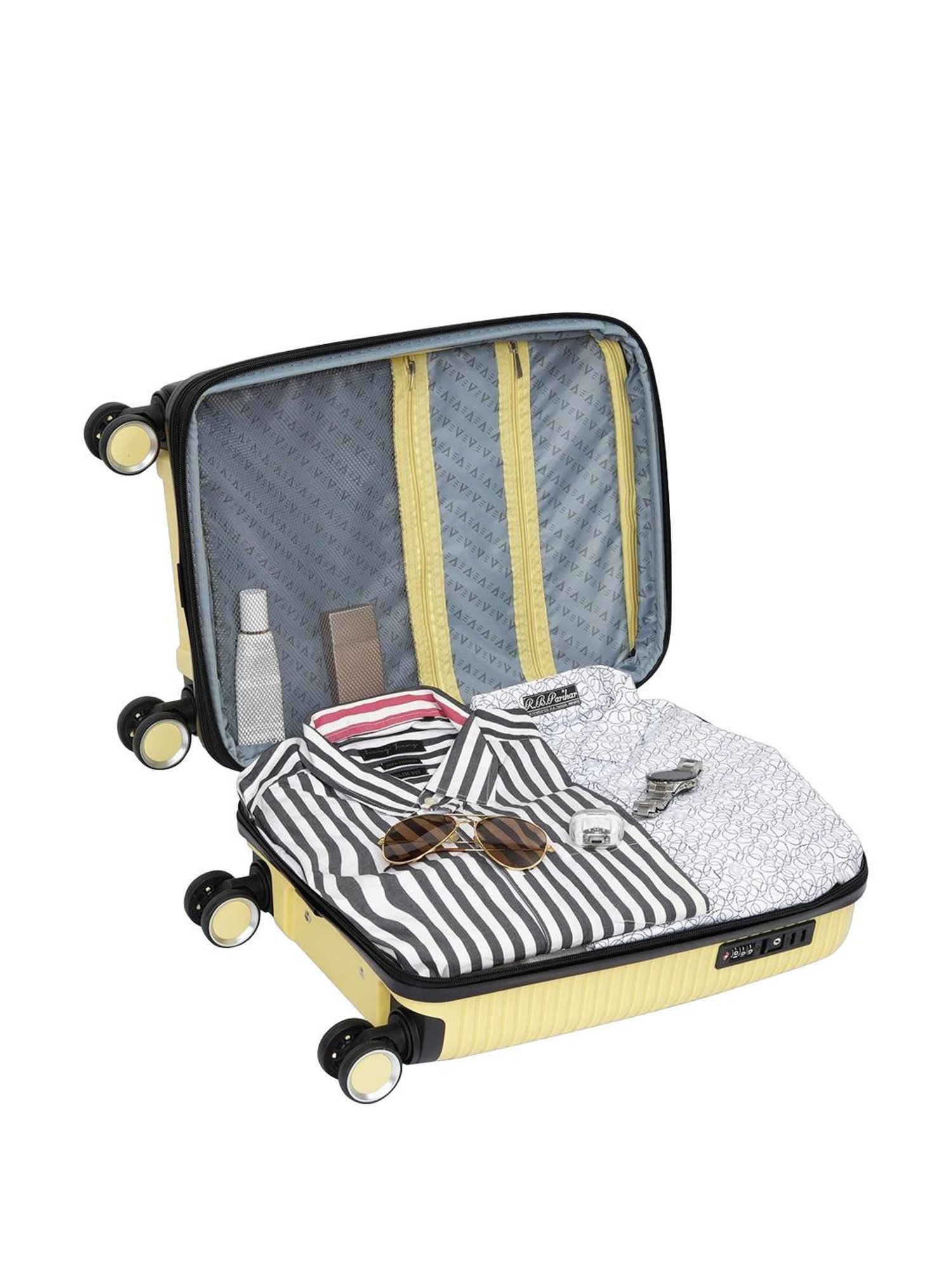 The Vertical Stellar Yellow Wheels 8 Small Hard Cabin Trolley Bag