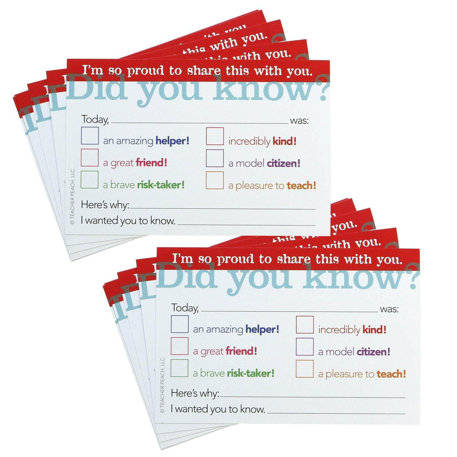 Teacher Peach"Did You Know?" Positive Postcards - Motivational Thank You Notes from Teachers - Classroom Teaching Supplies for Preschool, Kindergarten, or Elementary School Teachers - 50 Cards