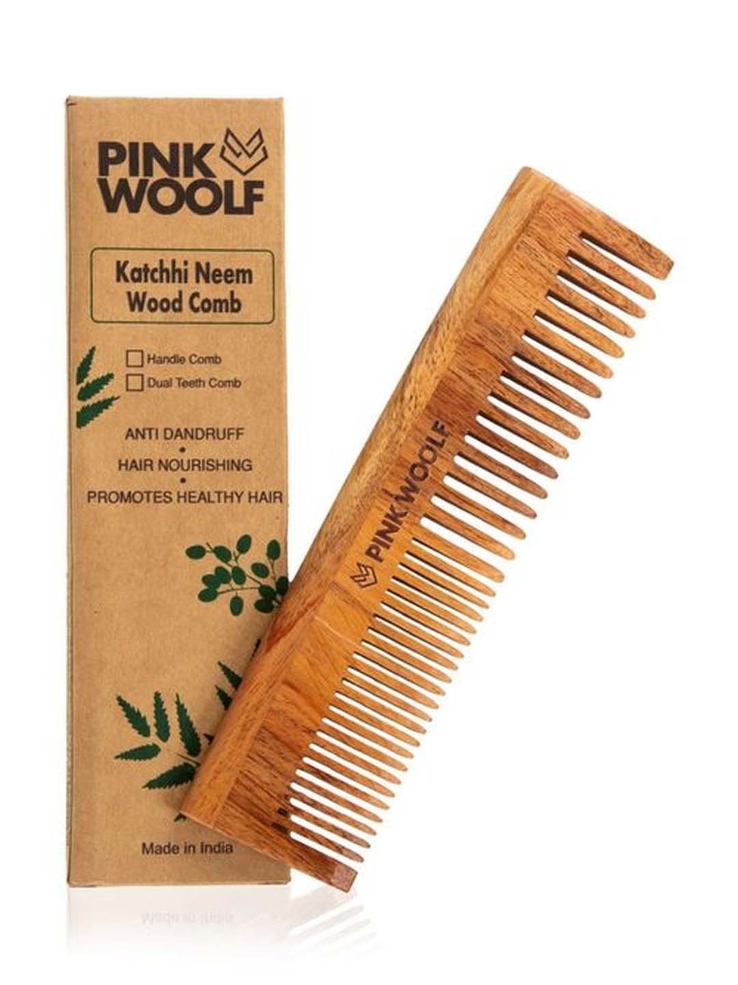 Pink Woolf Handmade Neem Wooden Comb Combo Women & Men