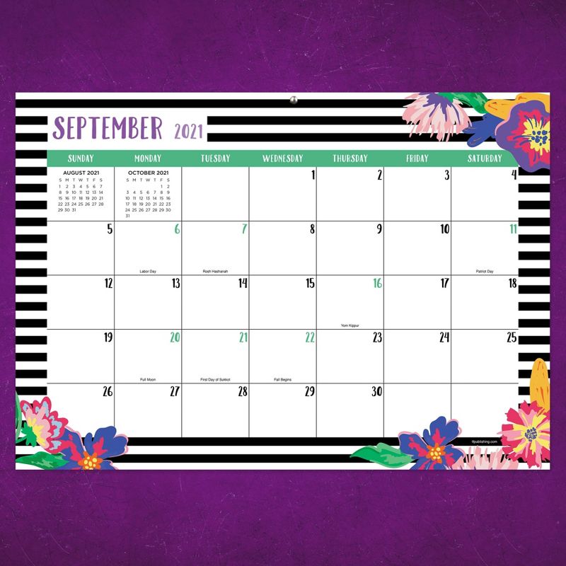 2021-22 Academic Desktop Calendar Bloom & Blossom Monthly Desk Pad Blotter - The Time Factory