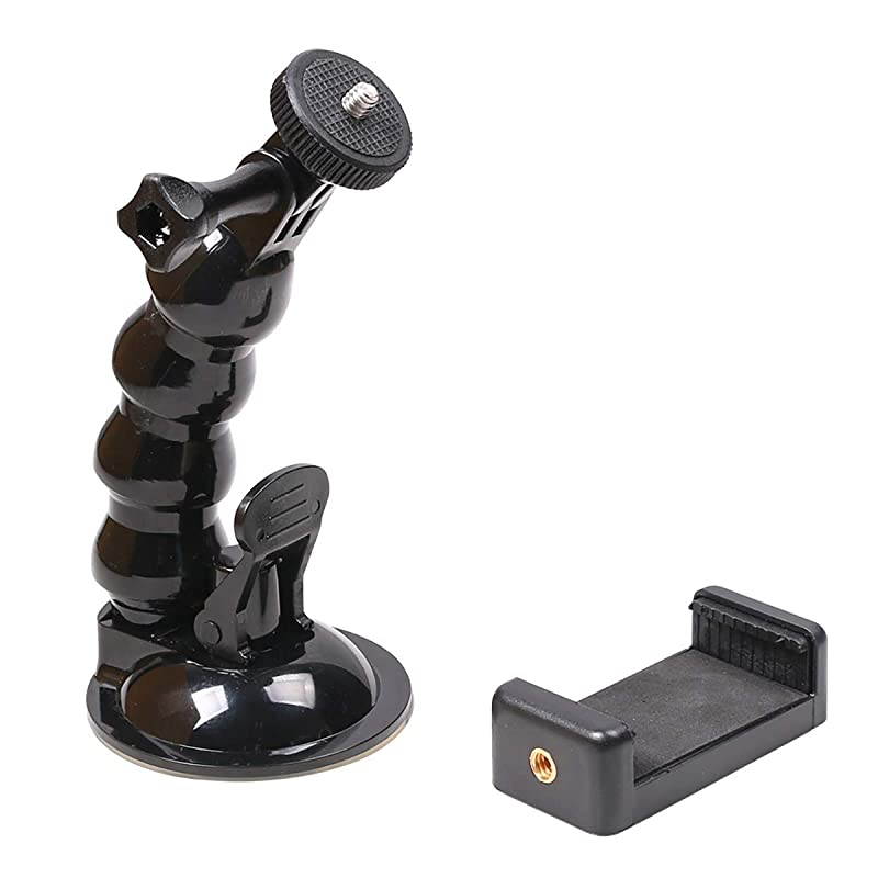 Gooseneck Extension Suction Cup Car Mount Holder with Phone Holder for GoPro Hero 8765 Black4 Session4 Silver3+iPhoneSamsung GalaxyGoogle Pixel and More