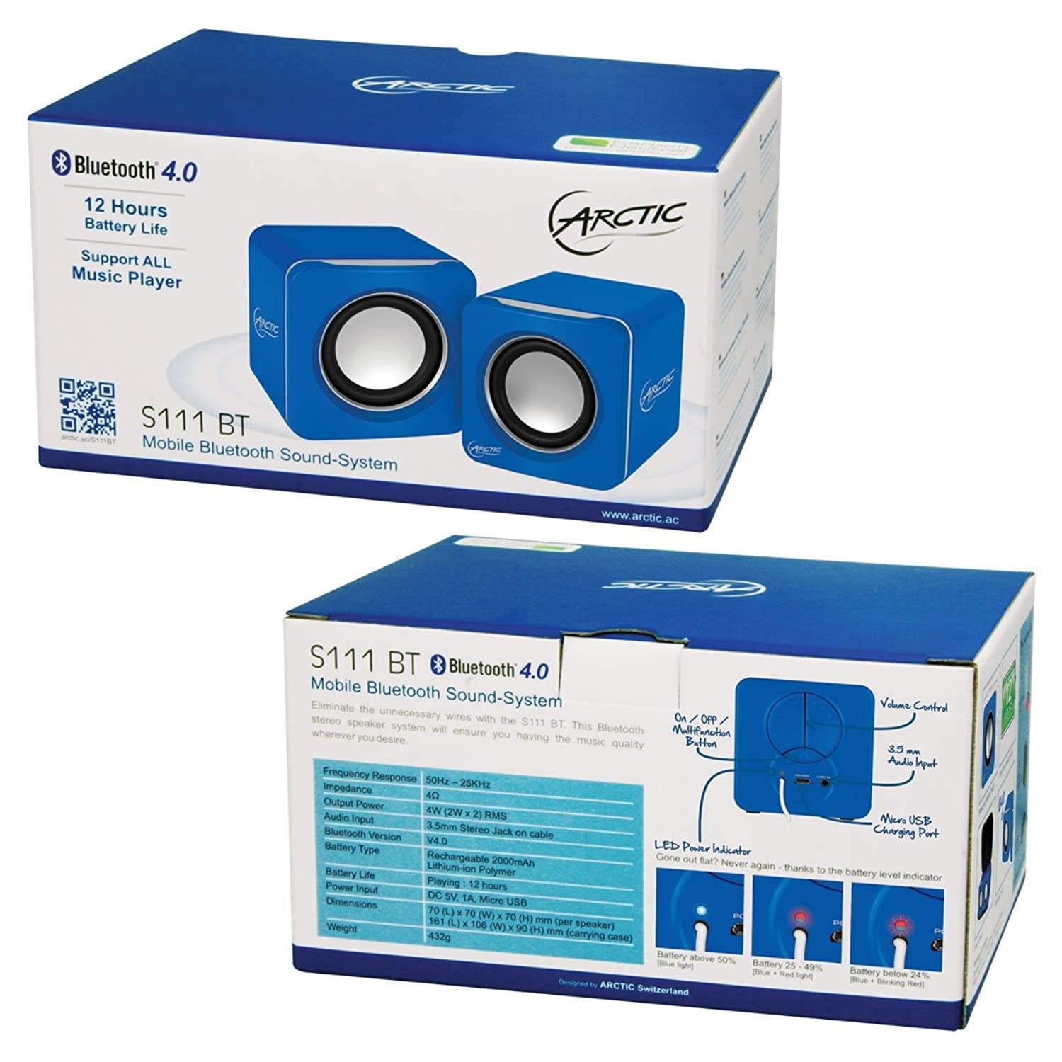 Arctic S111 BT Mobile Bluetooth V4.0 Sound-System with 2 x 2 W RMS - Packaging - Blue