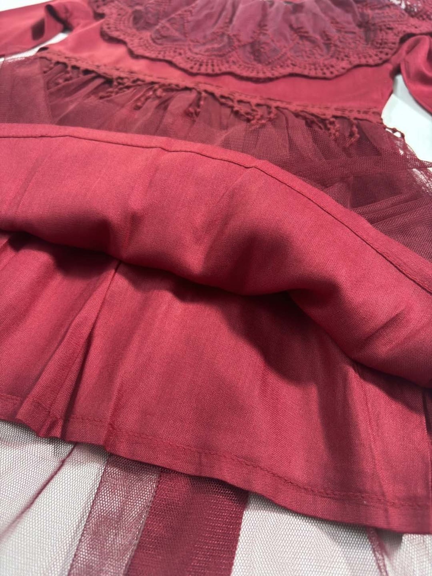 Bella Moda Kids Red Embroidered Full Sleeves Dress