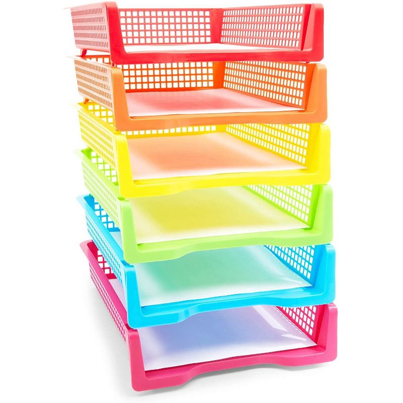 Bright Creations 6 Colors Stackable Plastic Letter Trays Document Holder Desk Organizer Office Supplies, Letter Size