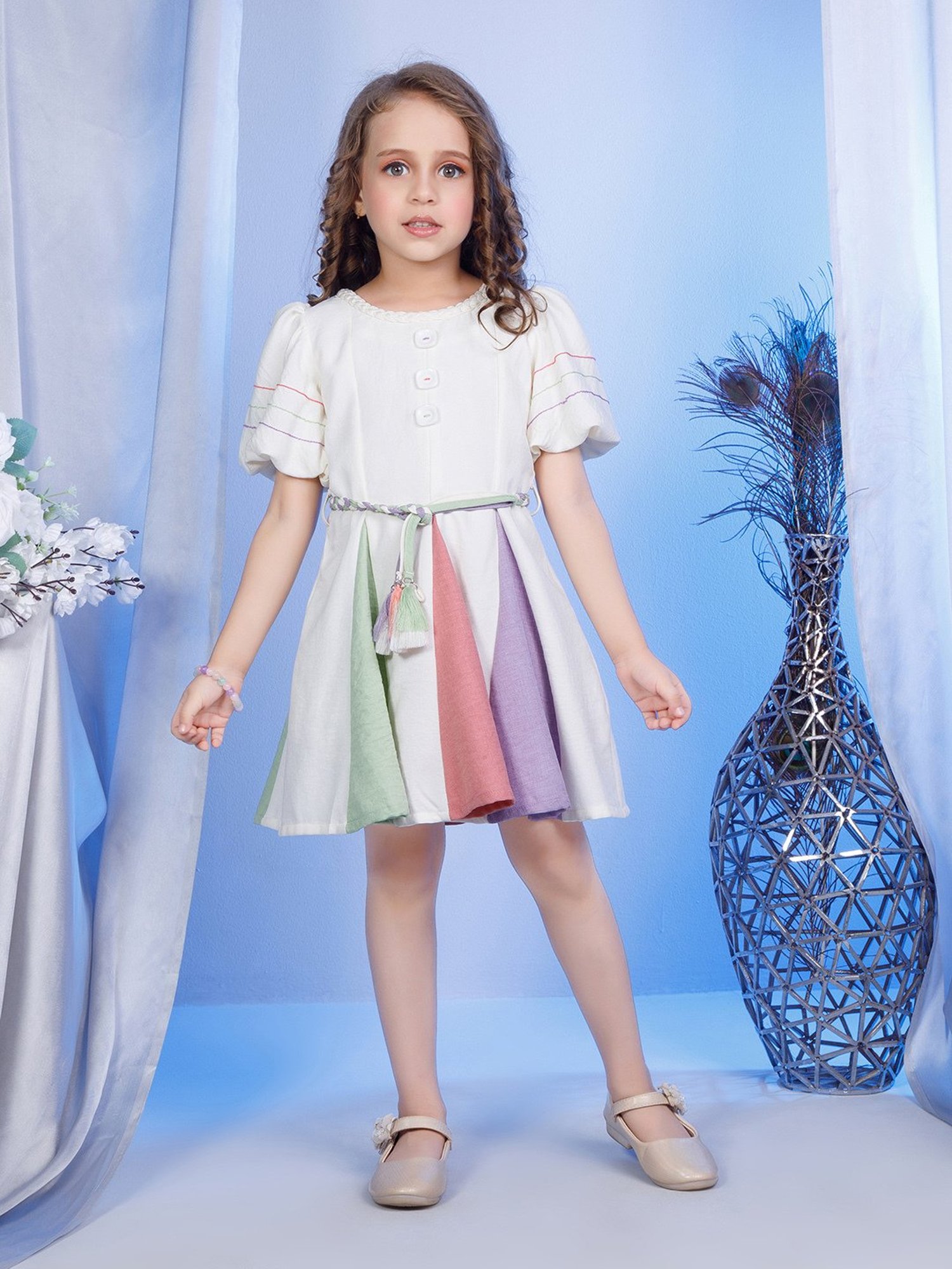 Peppermint Kids Cream Solid Dress