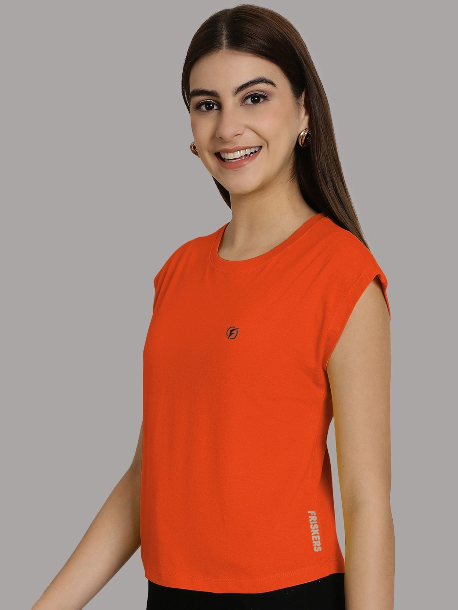 Friskers Orange Slim Fit Sports T-Shirt