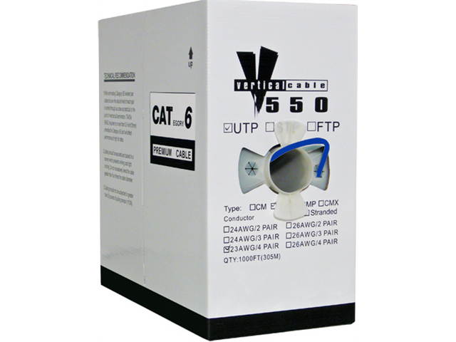 CAT-6 UTP 1000 8-Conductor Bulk Blue-PVC Jacket AWG23 Solid-Bare Copper UL-ETL Cable